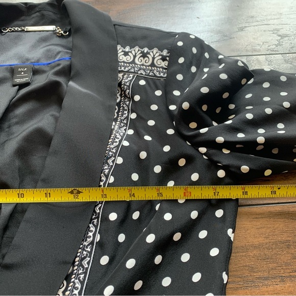 White House Black Market WHBM Black Polka Dot Silk Blazer Jacket - Picture 6 of 10
